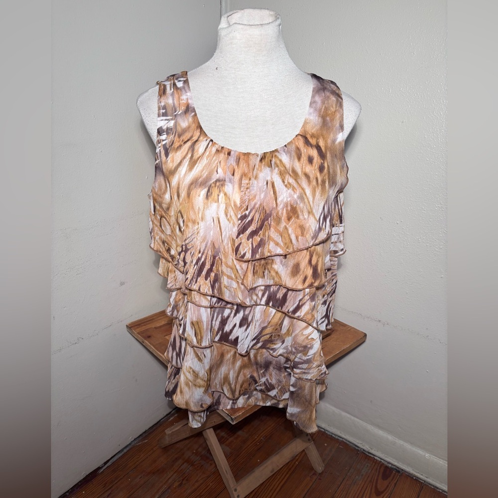 Dressbarn Ruffled Animal Print Sleeveless Blouse
